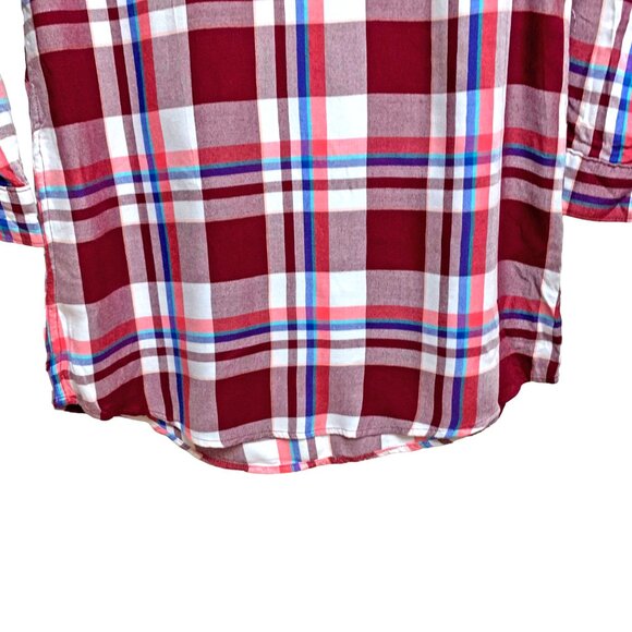 So Maroon Plaid Rayon Roll Tab Sleeve‎ Shirt Dress - Picture 10 of 10